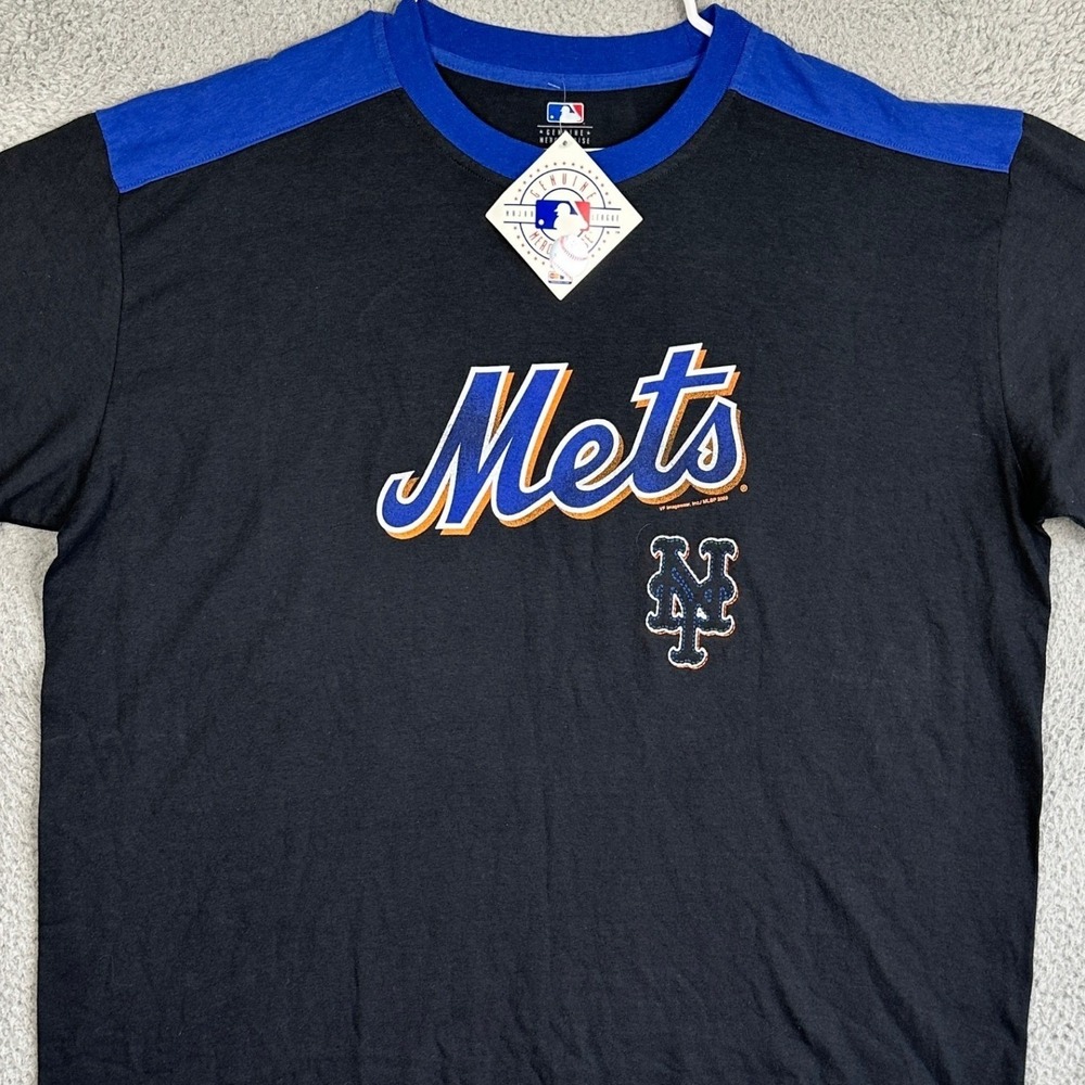 NEW New York Mets T-Shirt Mens XL Black Blue Ringer Tee Logo Genuine Merchandise